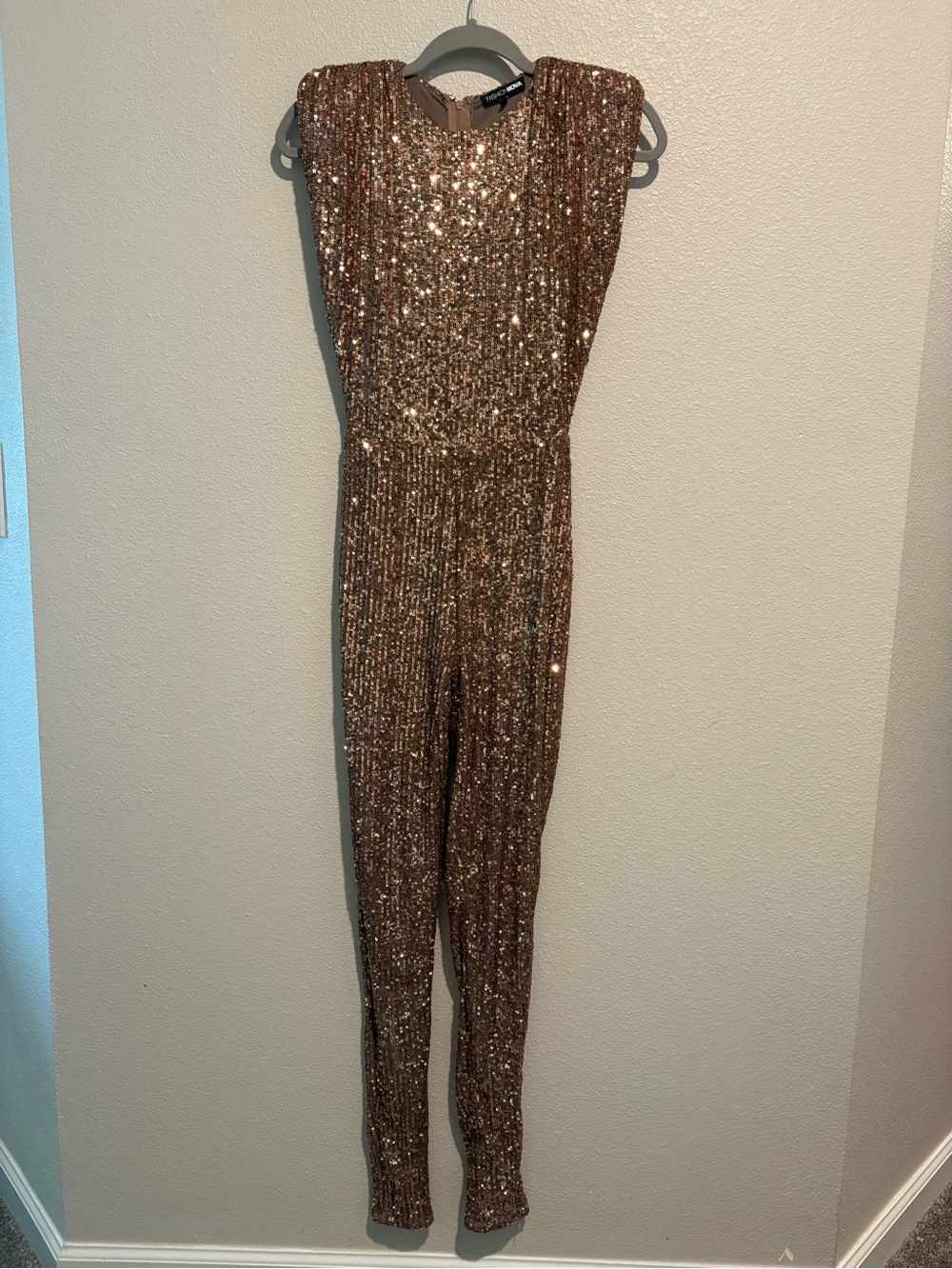 Fashion Nova Gold Sequin Jumpsuit
